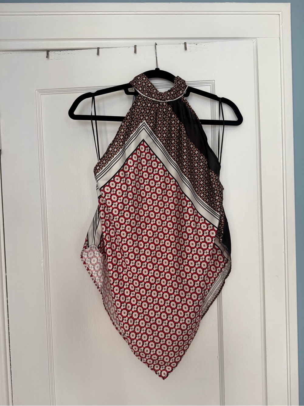 Sleeveless Red Geometric Halter Top